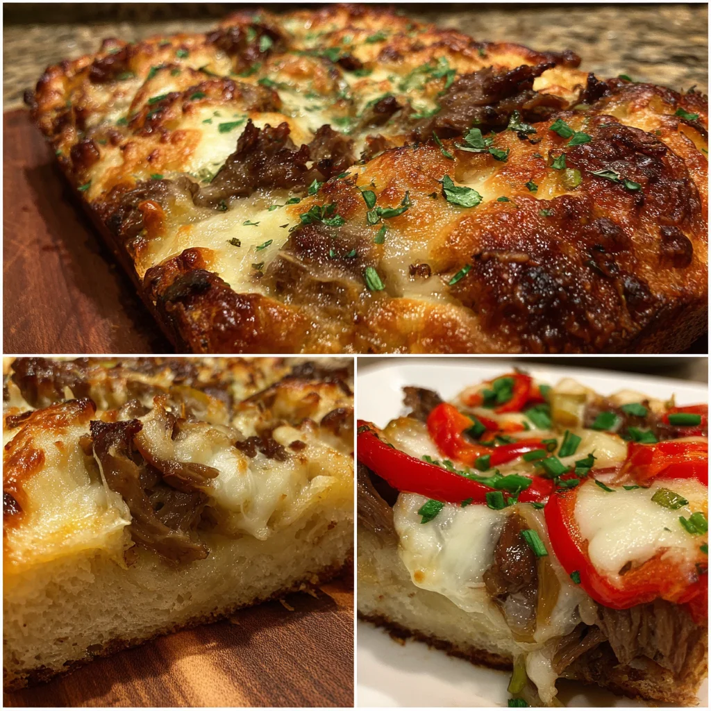 Ultimate Philly Cheesesteak Cheesy Bread with Tender Ribeye and Three-Cheese Blend