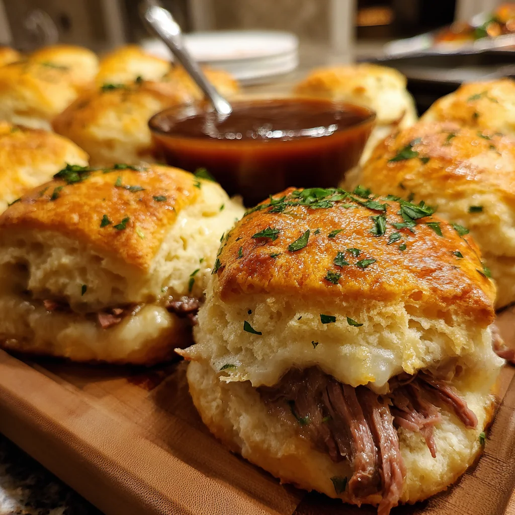 Ultimate Baked French Dip Biscuits with Tender Roast Beef and Rich Au Jus