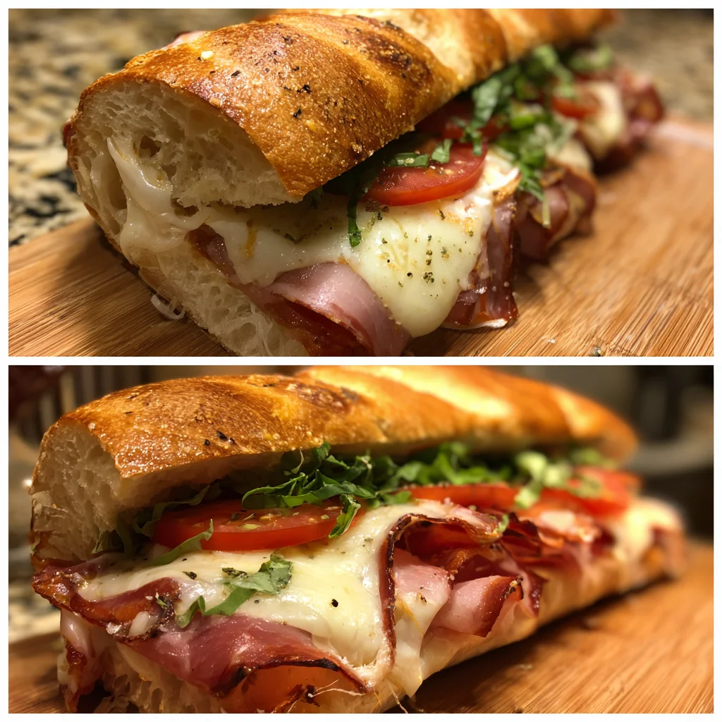 Baked Italian Sub Sandwiches with Melted Provolone, Salami, and Herb Garlic Butter