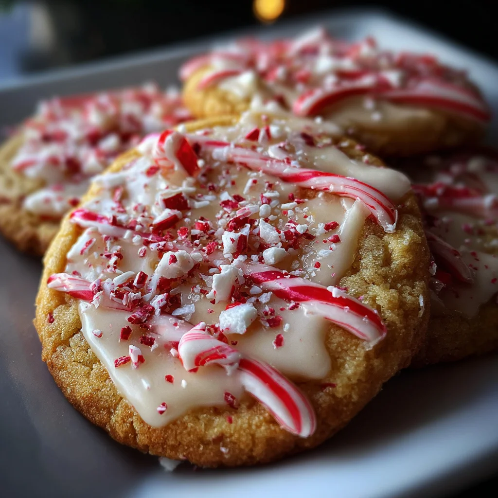 Festive Peppermint Candy Cane Sugar Cookies with Crushed Candy Coating and Red Stripes