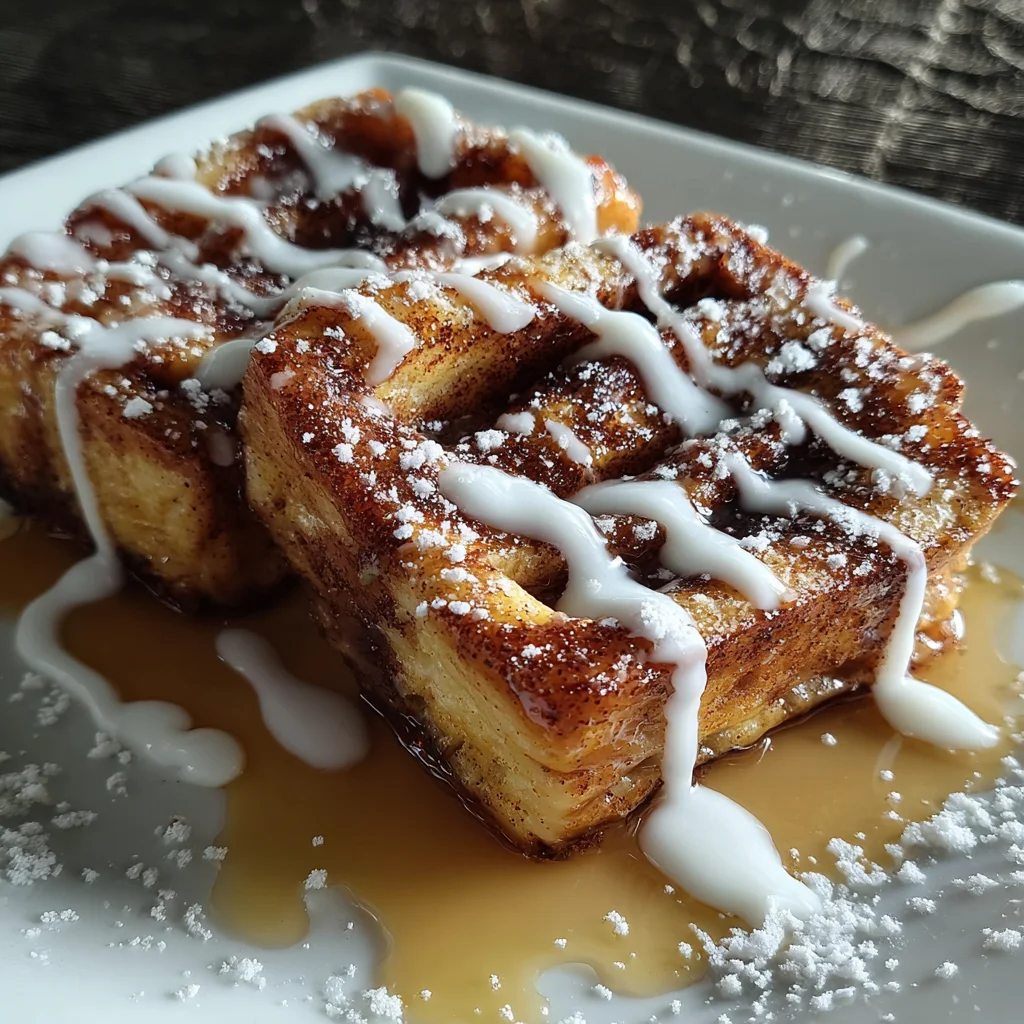Decadent Cinnamon Roll French Toast Bites with Cream Cheese Glaze and Maple Drizzle