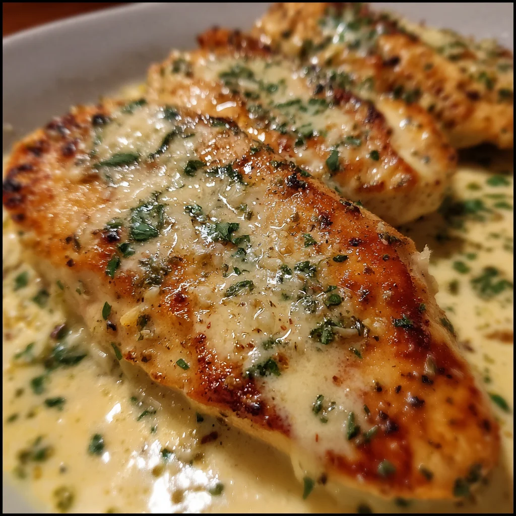 Restaurant-Style Creamy Garlic Parmesan Chicken with Rich Pan Sauce and Fresh Herbs