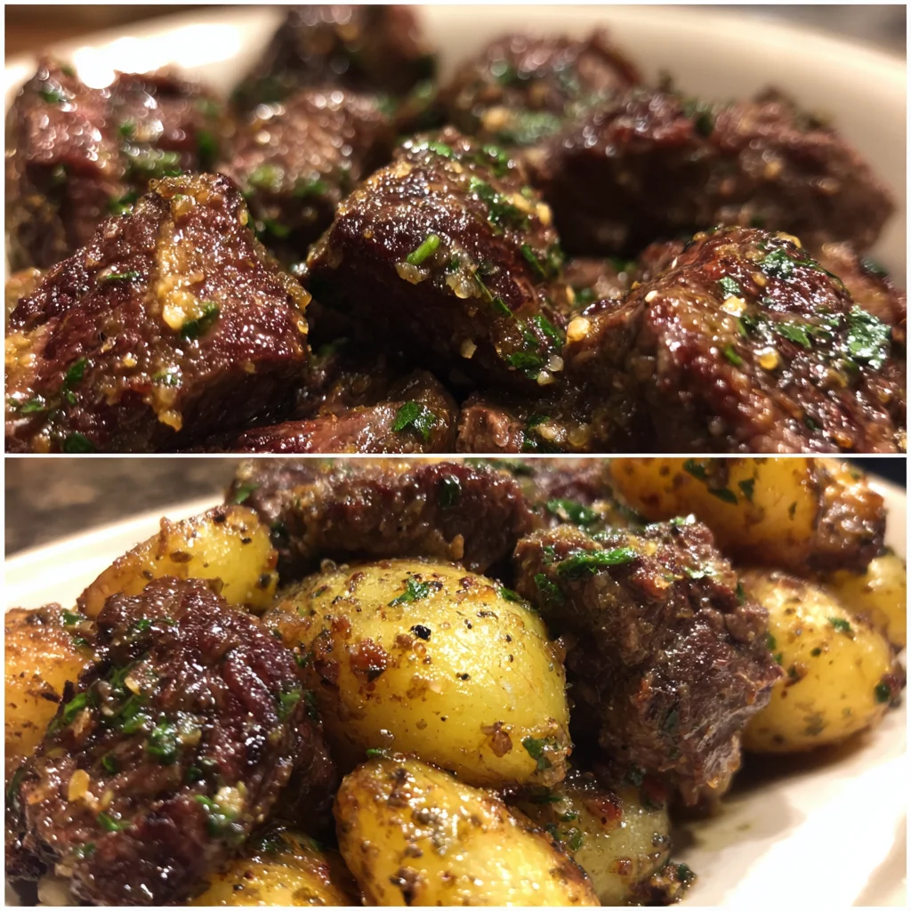 Slow Cooker Garlic Butter Beef Bites with Tender Baby Potatoes and Fresh Herbs