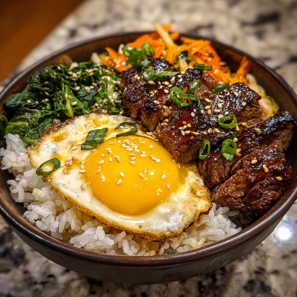 Korean BBQ Marinated Ribeye Steak Rice Bowls with Gochujang Glaze and Pickled Vegetables