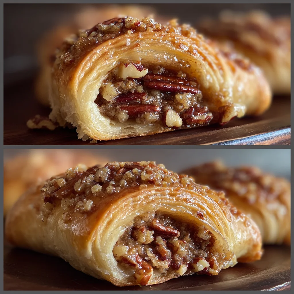 Buttery Pecan Pie Crescent Rolls with Brown Sugar Caramel Glaze and Toasted Pecans