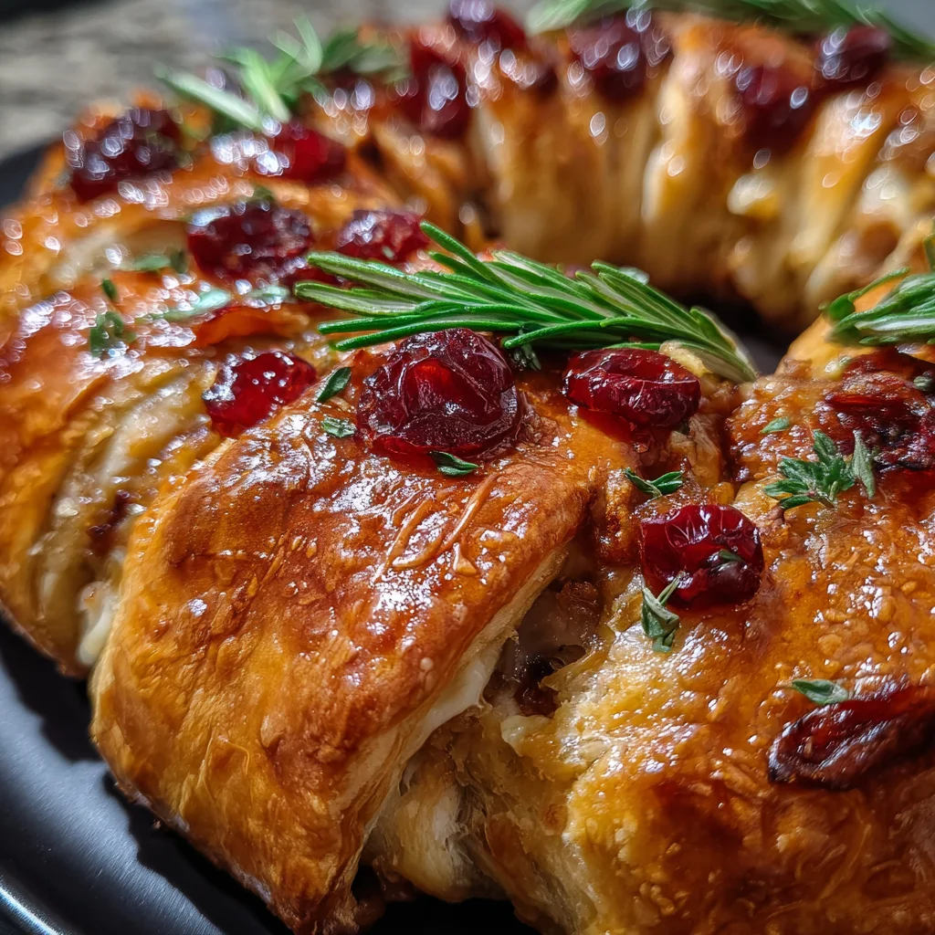 Golden Flaky Savory Turkey and Cranberry Crescent Ring with Cream Cheese