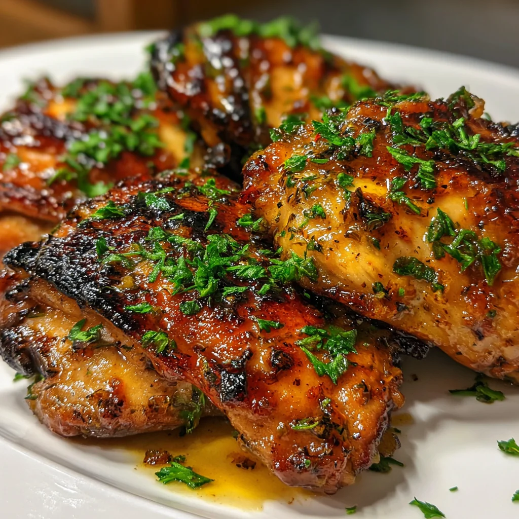 Deeply Umami Marinated Amish Chicken Thighs with Soy Miso Glaze and Herbs