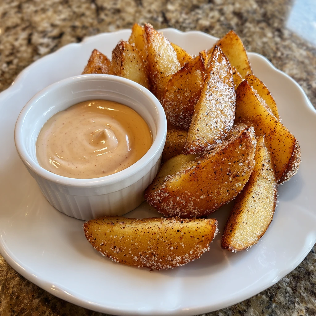 Crispy Air Fried Apple Wedges with Sweet Caramel Whipped Cream Dipping Sauce