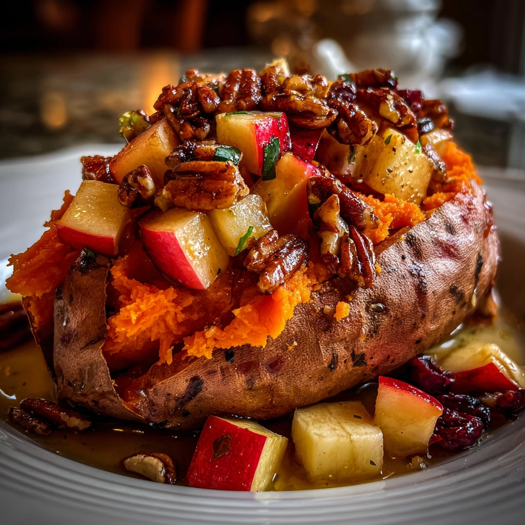 Cozy Autumn Apple Spiced Stuffed Sweet Potatoes with Cinnamon and Pecans