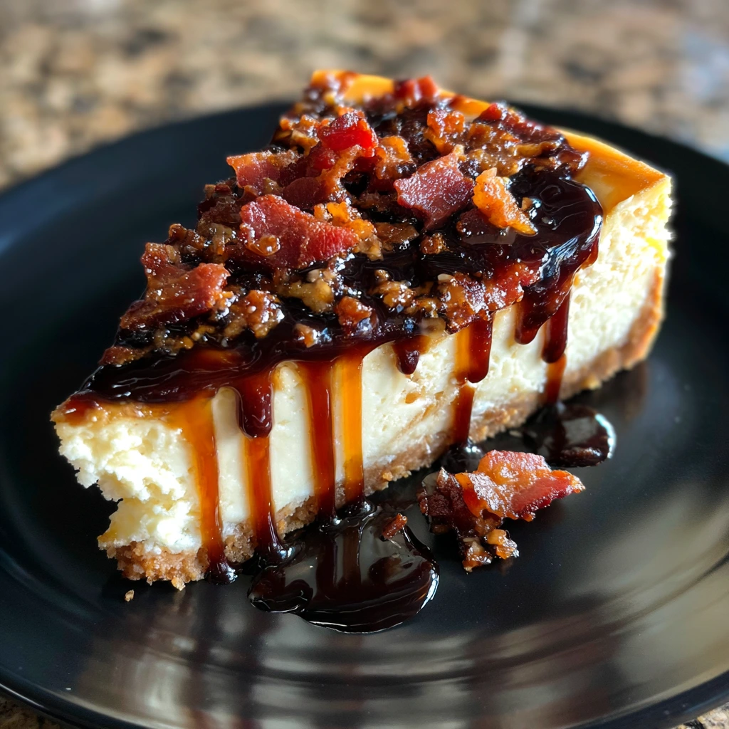 Decadent Bacon Bourbon Caramel Cheesecake with Savory and Sweet Layers