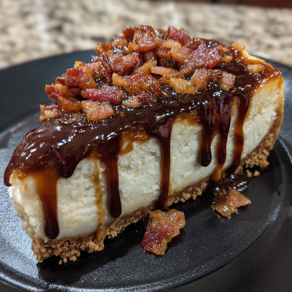 Decadent Bacon Bourbon Caramel Cheesecake with Savory and Sweet Layers