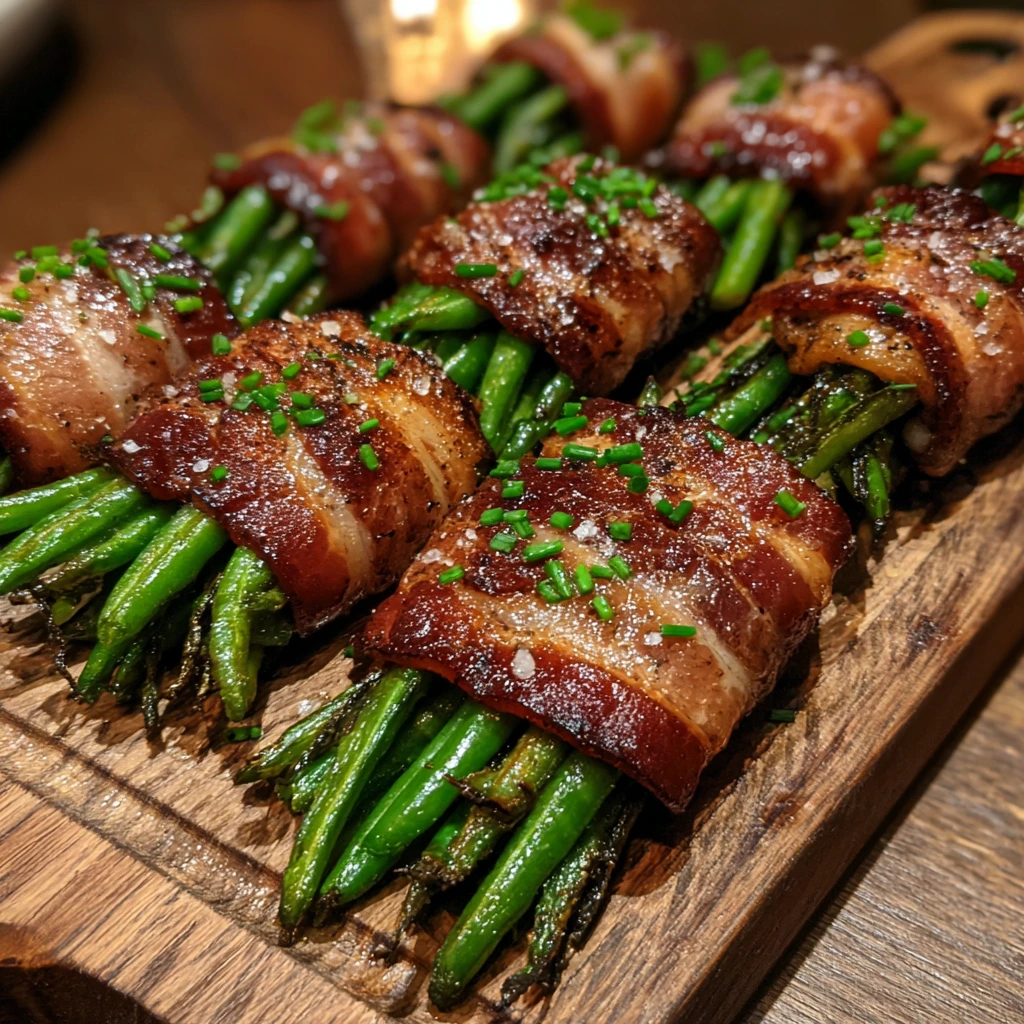 Savory Bacon Wrapped Green Bean Bundles with a Sweet Glaze