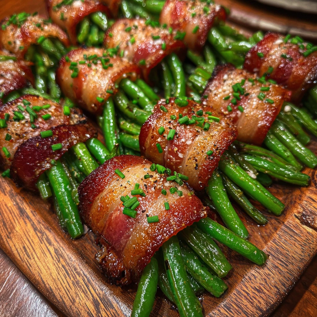 Savory Bacon Wrapped Green Bean Bundles with a Sweet Glaze