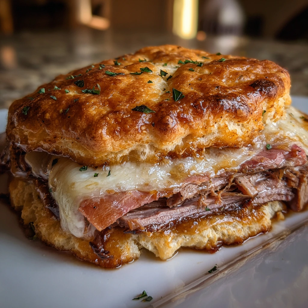 Savory Baked French Dip Biscuits with Tender Roast Beef and Gooey Cheese