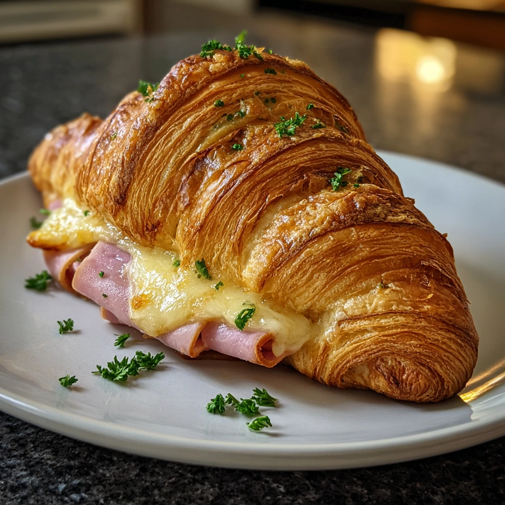 Savory Baked Ham and Cheese Croissants with Dijon Mustard and Herbs