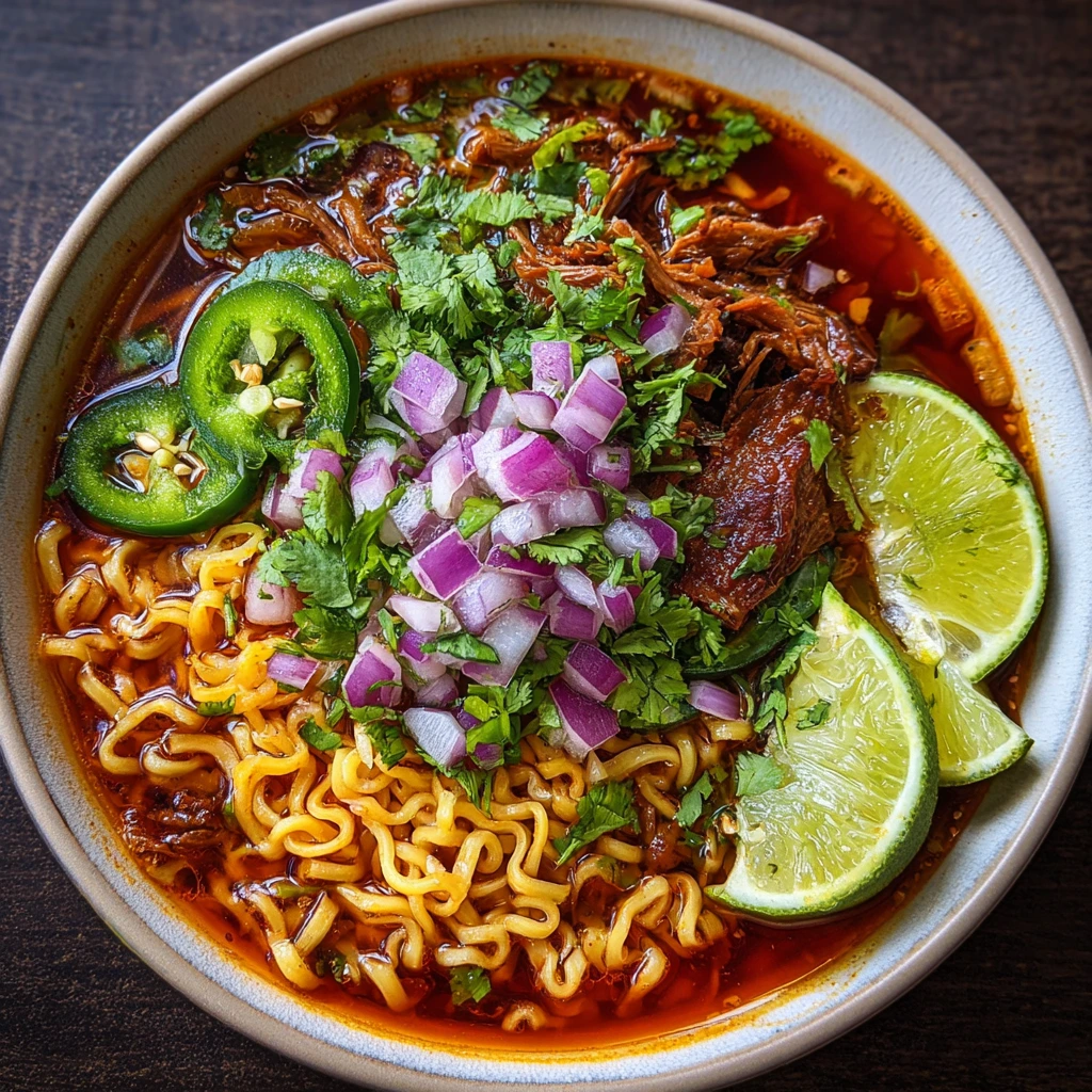 Savory Spicy Birria Ramen with Tender Braised Beef and Aromatic Broth