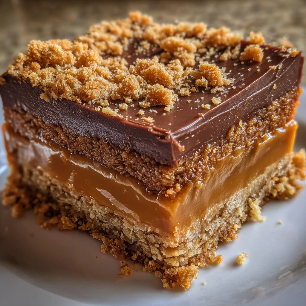 Decadent Biscoff Millionaires Traybake with Caramel and Chocolate Layers