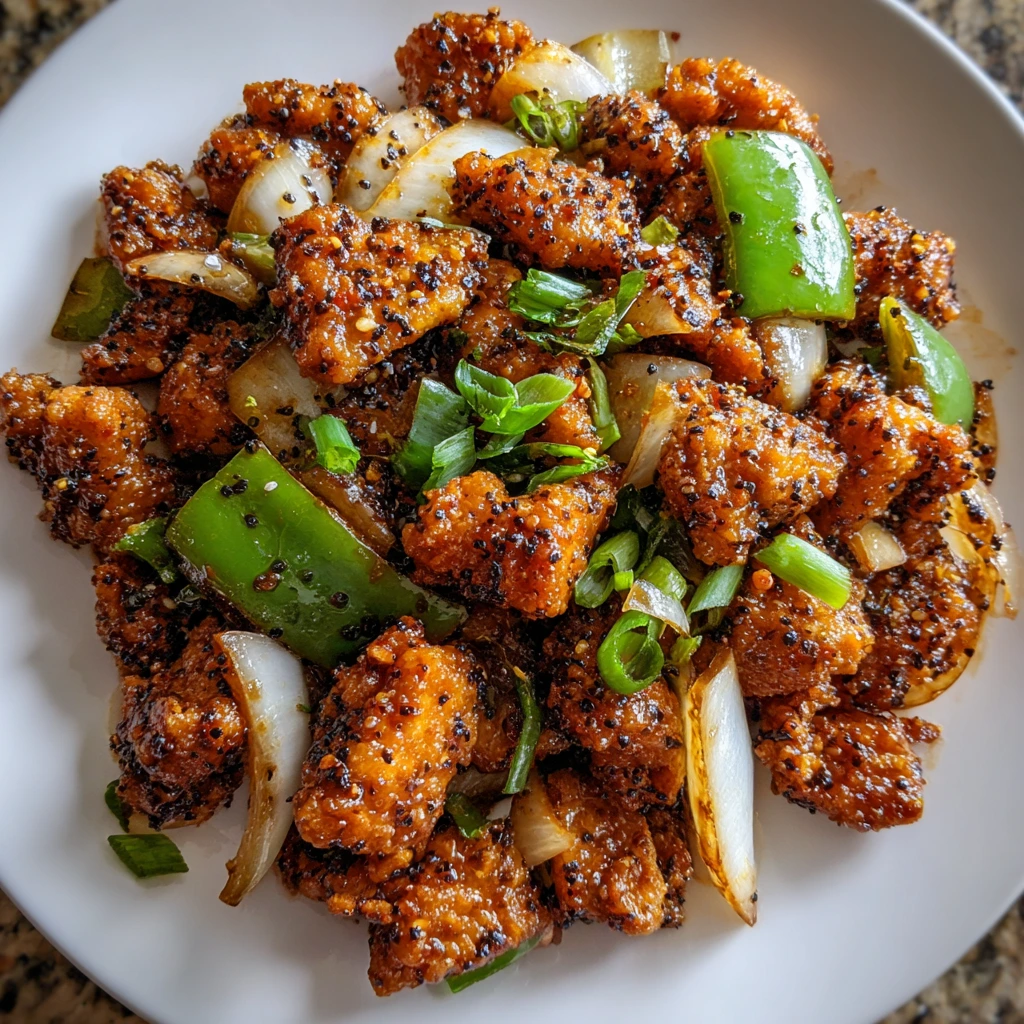 Sweet and Savory Black Pepper Chicken with Crisp Vegetables