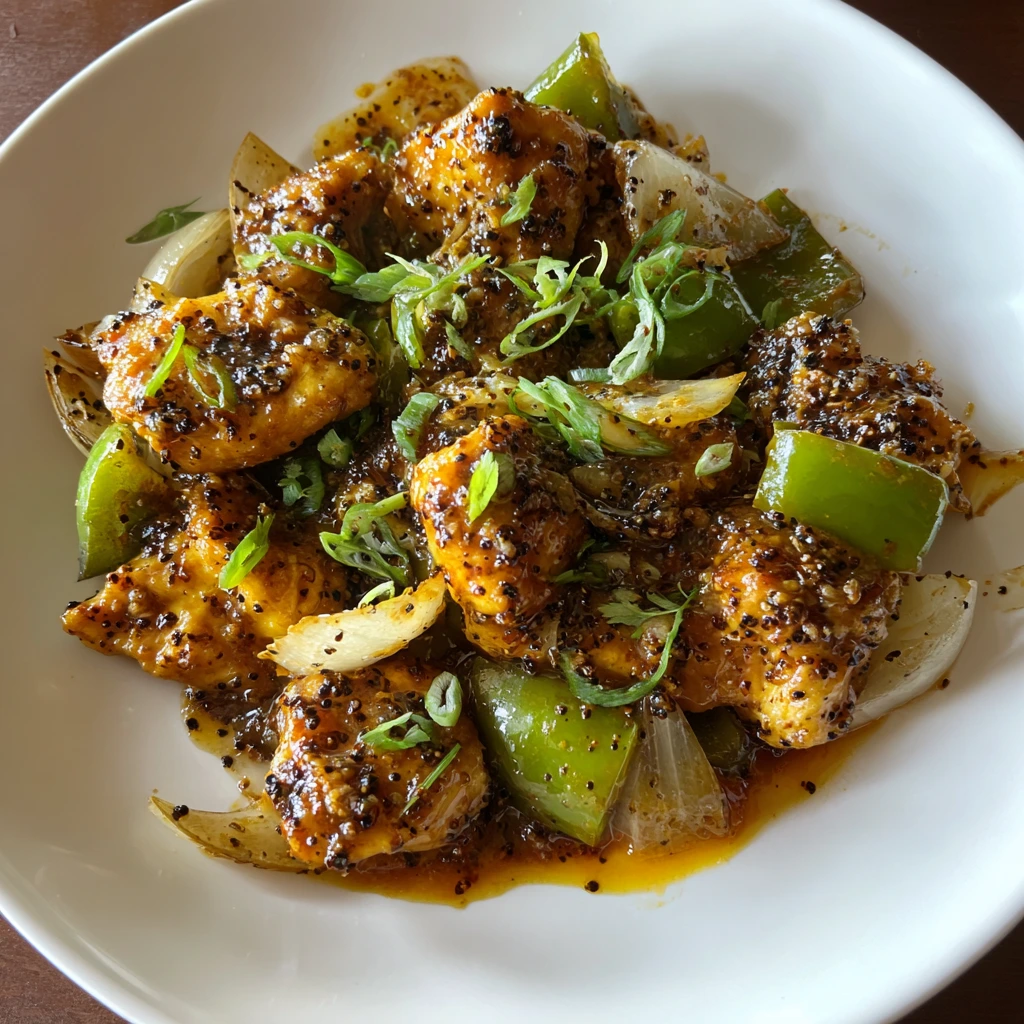 Sweet and Savory Black Pepper Chicken with Crisp Vegetables