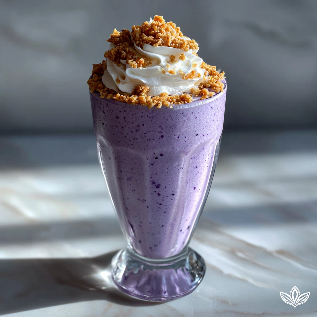 Decadent Blueberry Cheesecake Milkshake with Creamy Vanilla and Crunchy Graham Crust