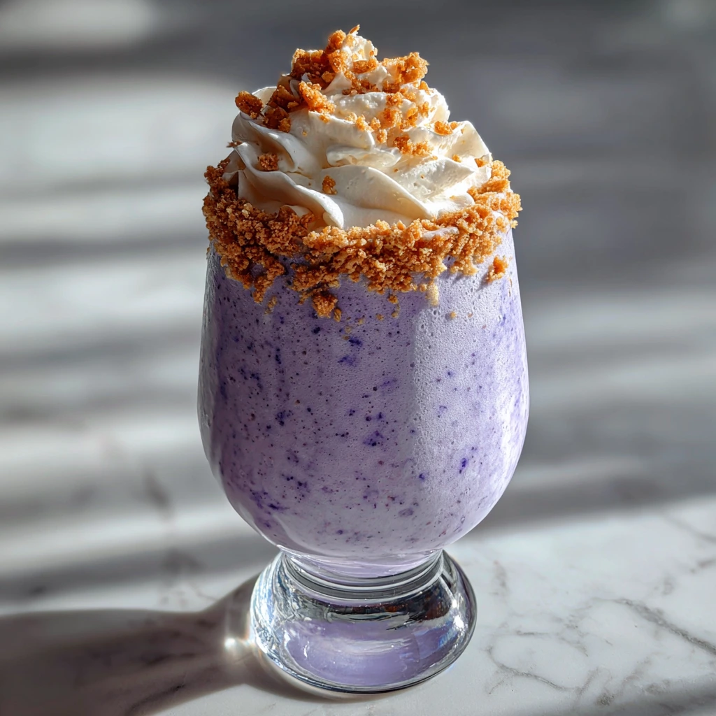 Decadent Blueberry Cheesecake Milkshake with Creamy Vanilla and Crunchy Graham Crust