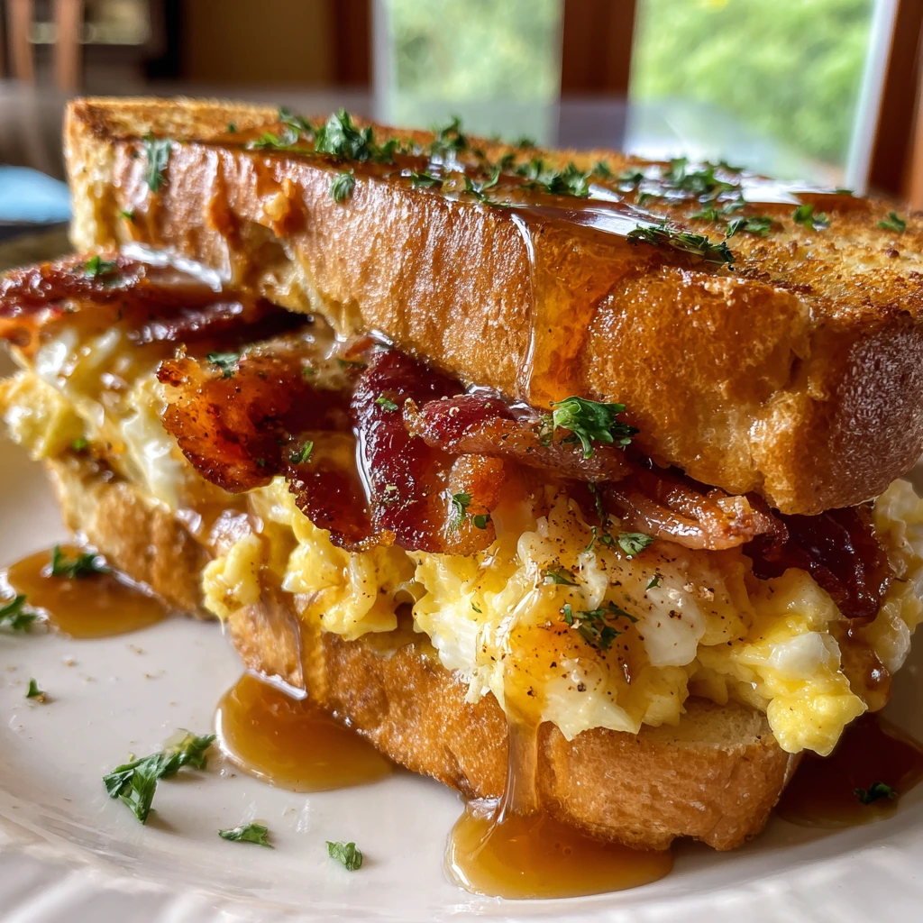 Decadent Bourbon Maple Bacon Stuffed French Toast with Creamy Filling