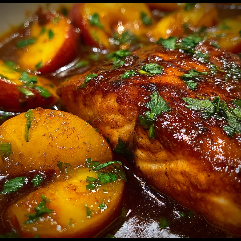 Savory Bourbon Peach Salmon with a Sweet Glaze and Fresh Herbs