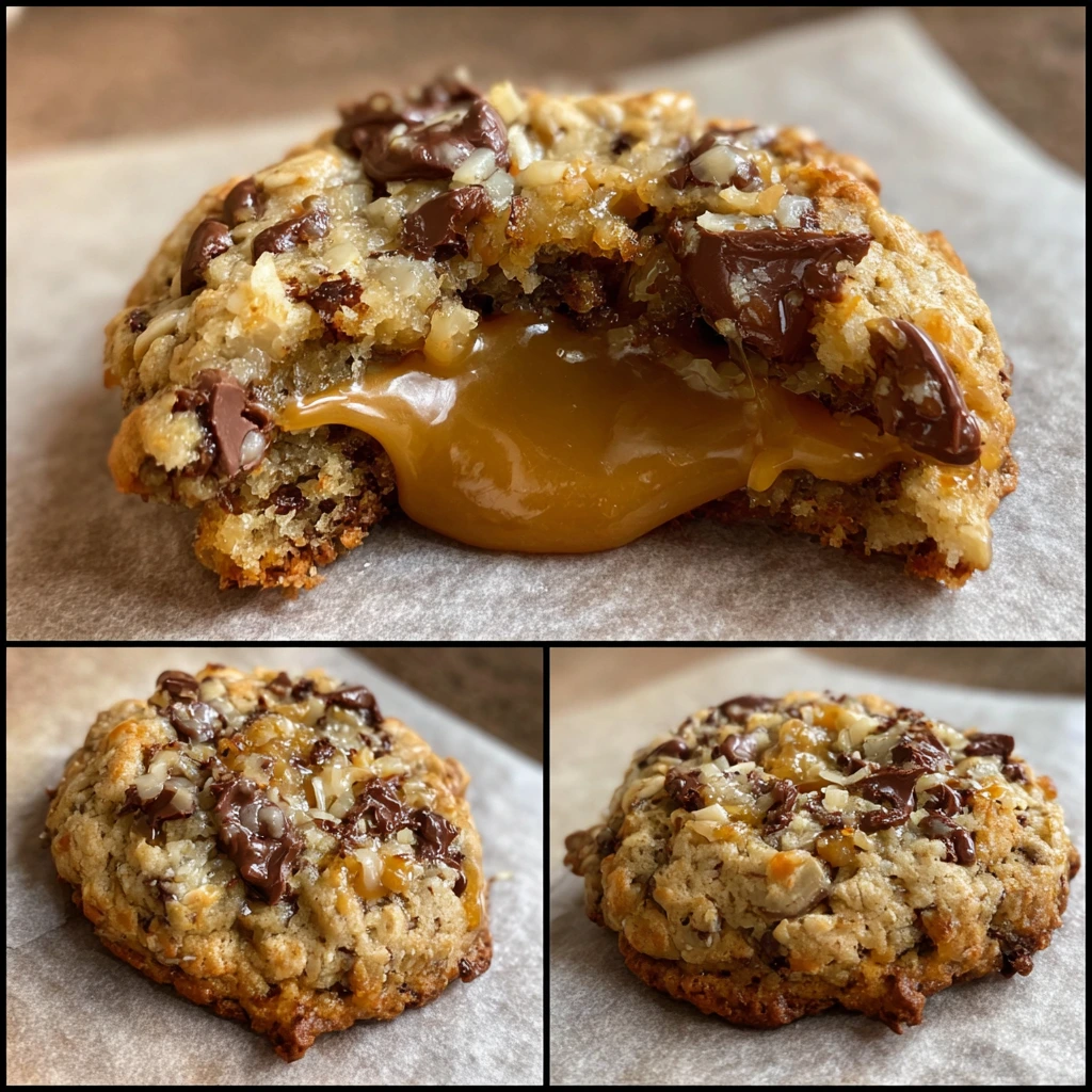 Decadent Caramel Stuffed Chocolate Chip Oatmeal Cookies with Sea Salt