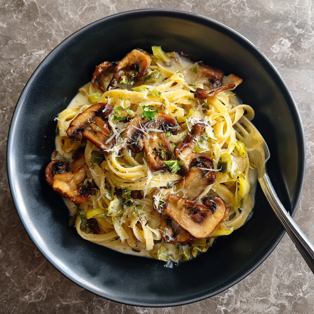 Decadent Caramelized Leek and Mushroom Gruyere Pasta Delight