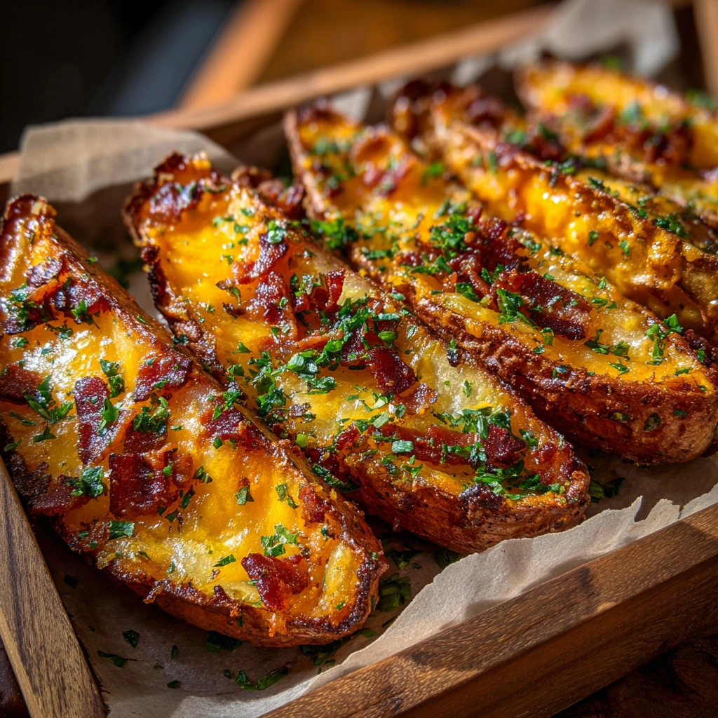Ultimate Cheddar Bacon Potato Wedges with Savory Spices and Creamy Dip