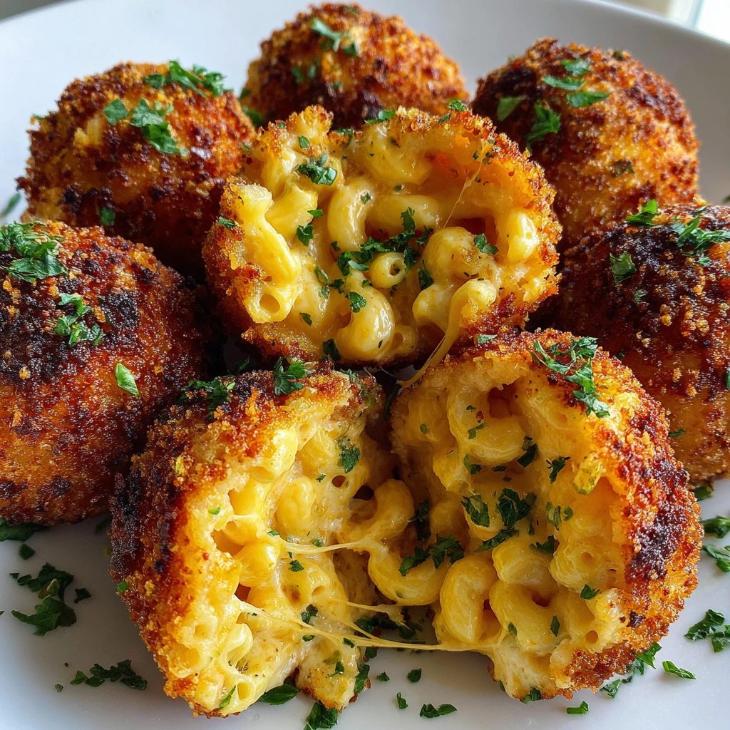 Crispy Air Fryer Fried Macaroni and Cheese Balls with Creamy Cheddar and Parmesan