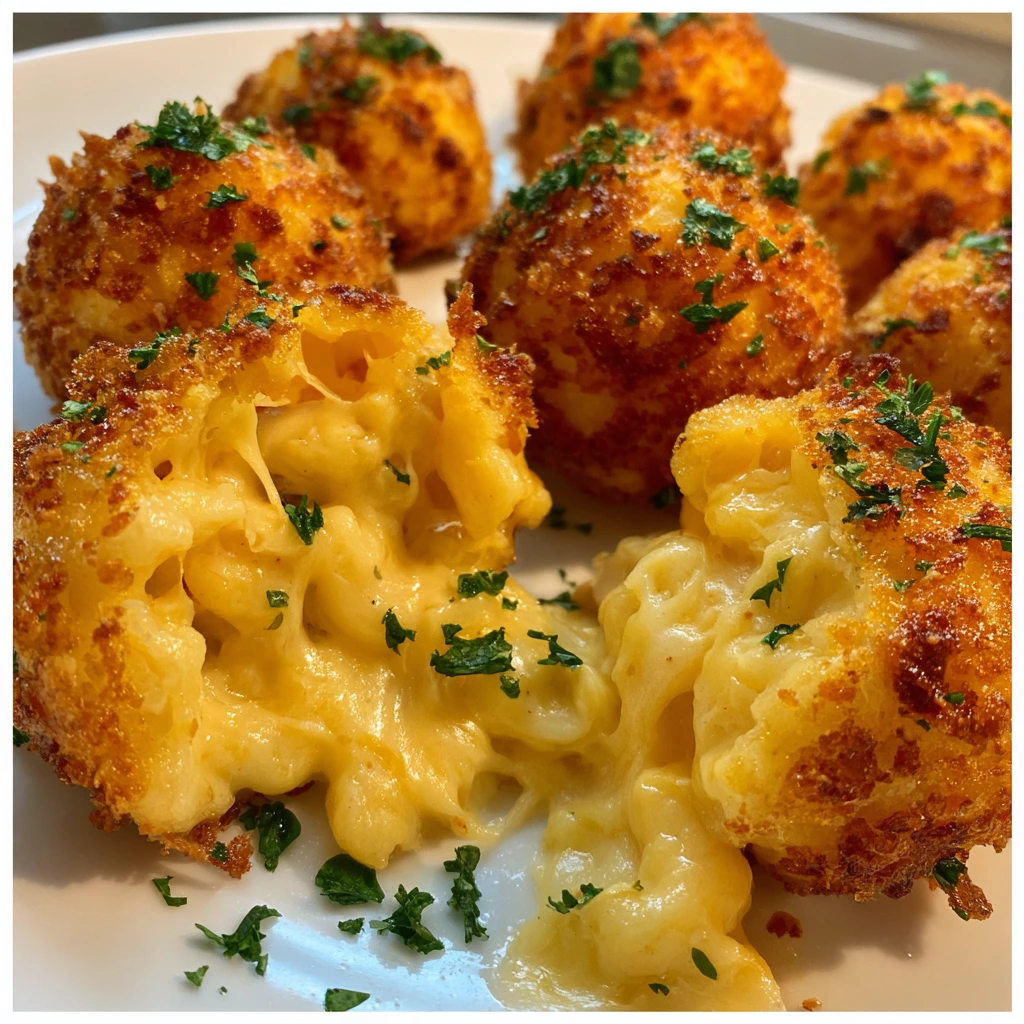 Crispy Air Fryer Fried Macaroni and Cheese Balls with Creamy Cheddar and Parmesan