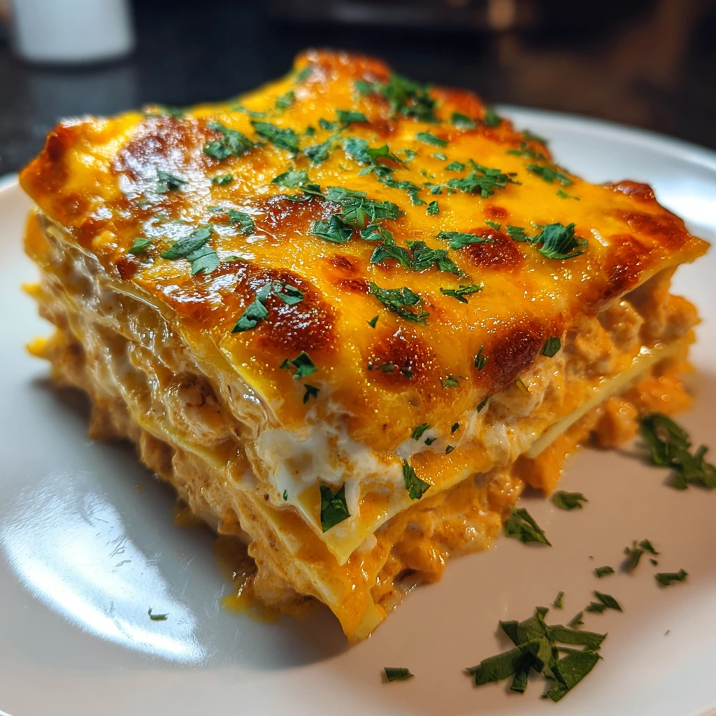 Creamy Cheesy Buffalo Ranch Chicken Lasagna with a Kick