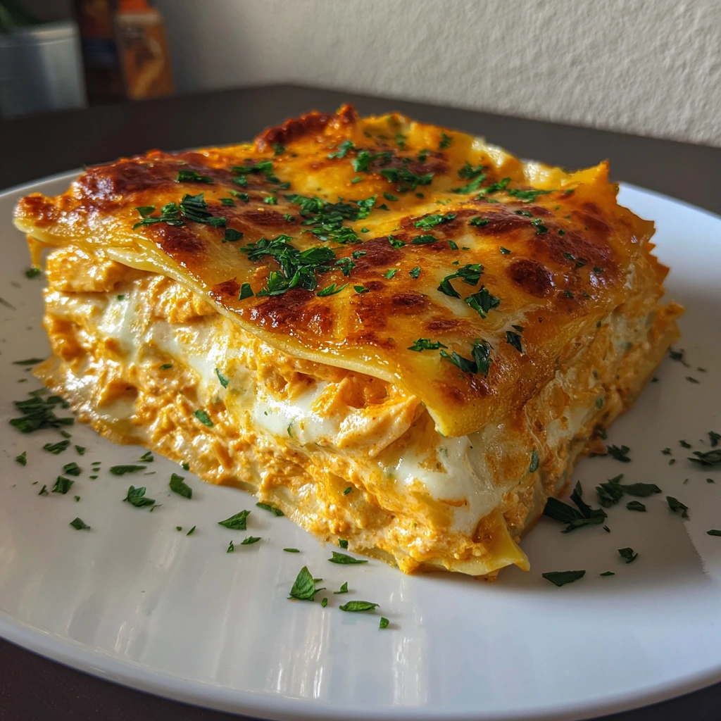 Creamy Cheesy Buffalo Ranch Chicken Lasagna with a Kick