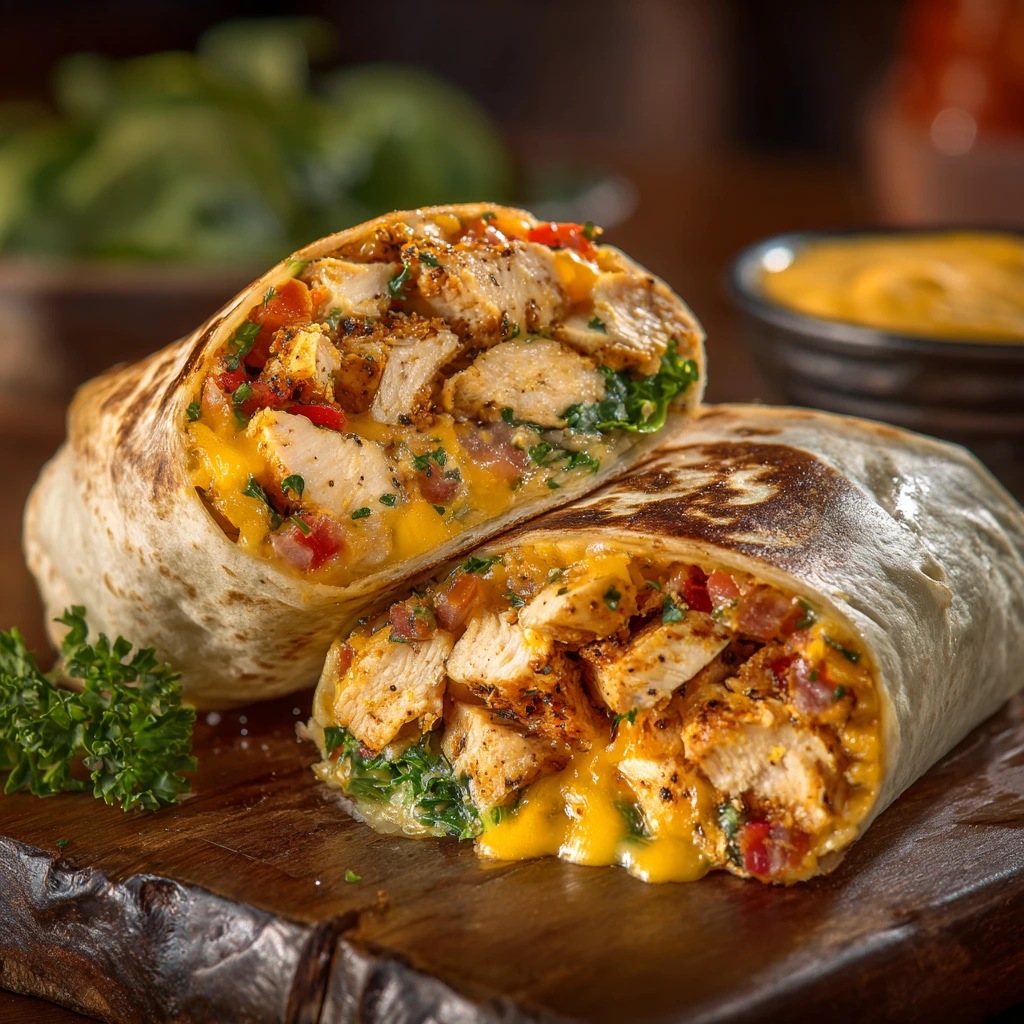 Deliciously Cheesy Garlic Chicken Wraps Loaded with Flavor