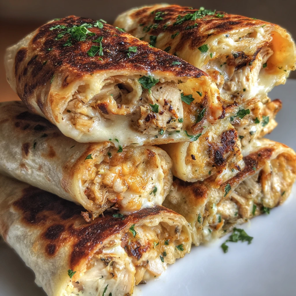Delicious Cheesy Garlic Chicken Wraps with Fresh Veggies and Creamy Sauce