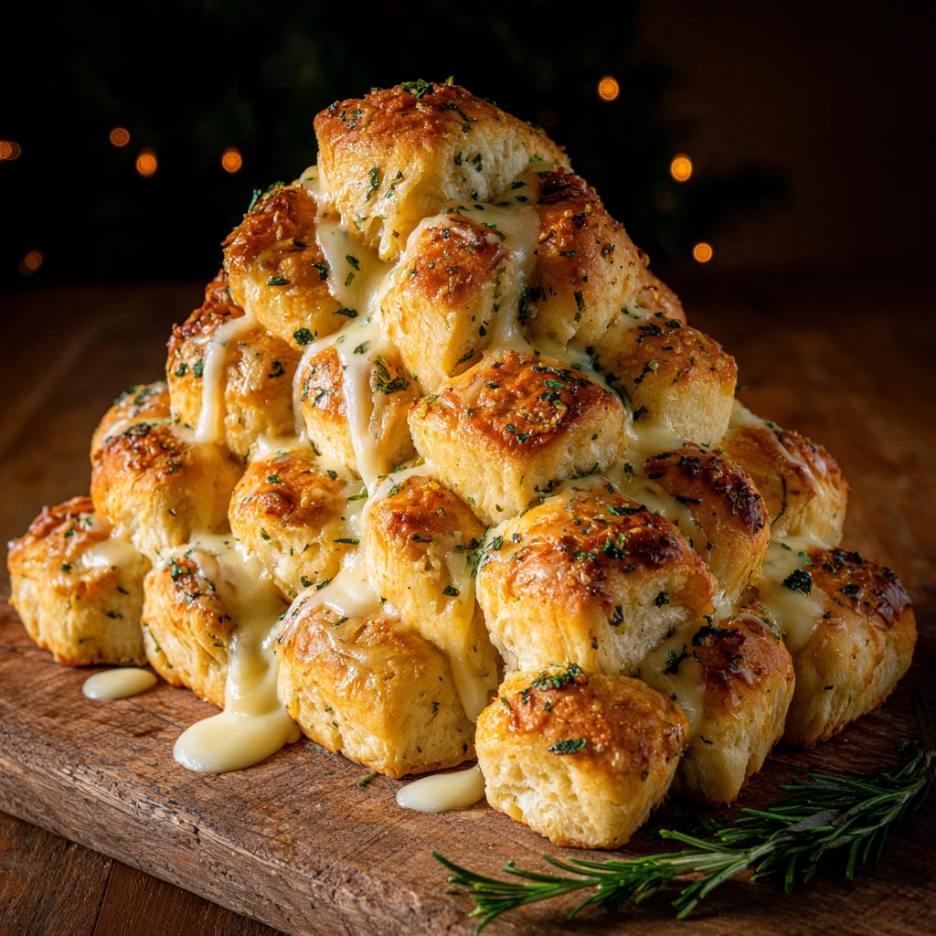 Deliciously Cheesy Pull-Apart Christmas Bread with Garlic and Herbs