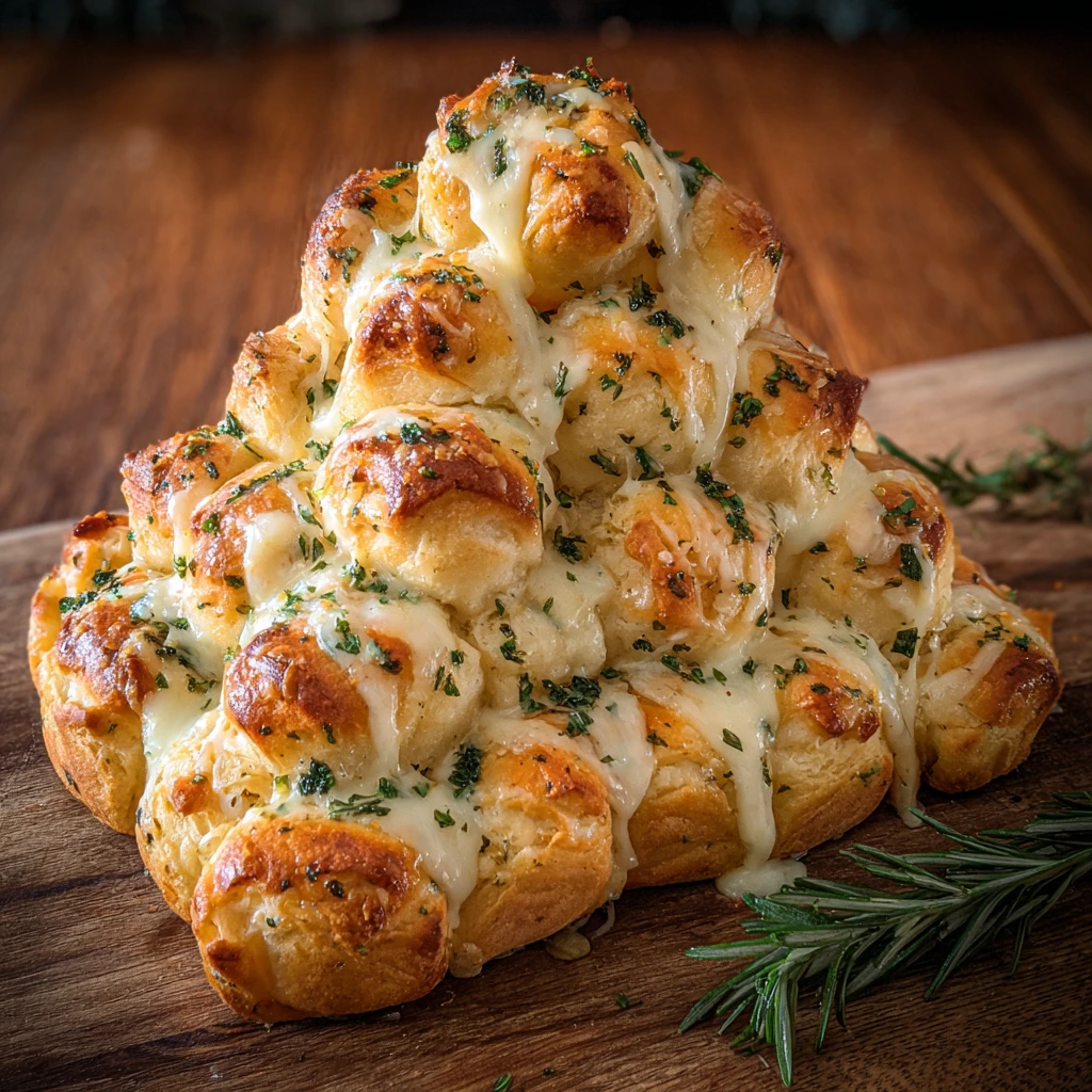 Deliciously Cheesy Pull-Apart Christmas Bread with Garlic and Herbs
