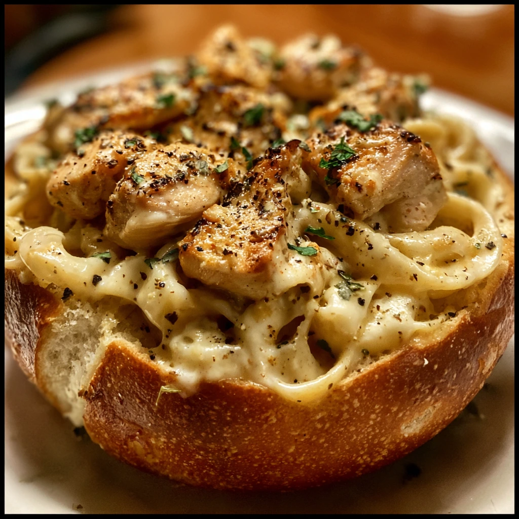 Creamy Chicken Alfredo Garlic Bread Bowls: A Comforting Culinary Delight