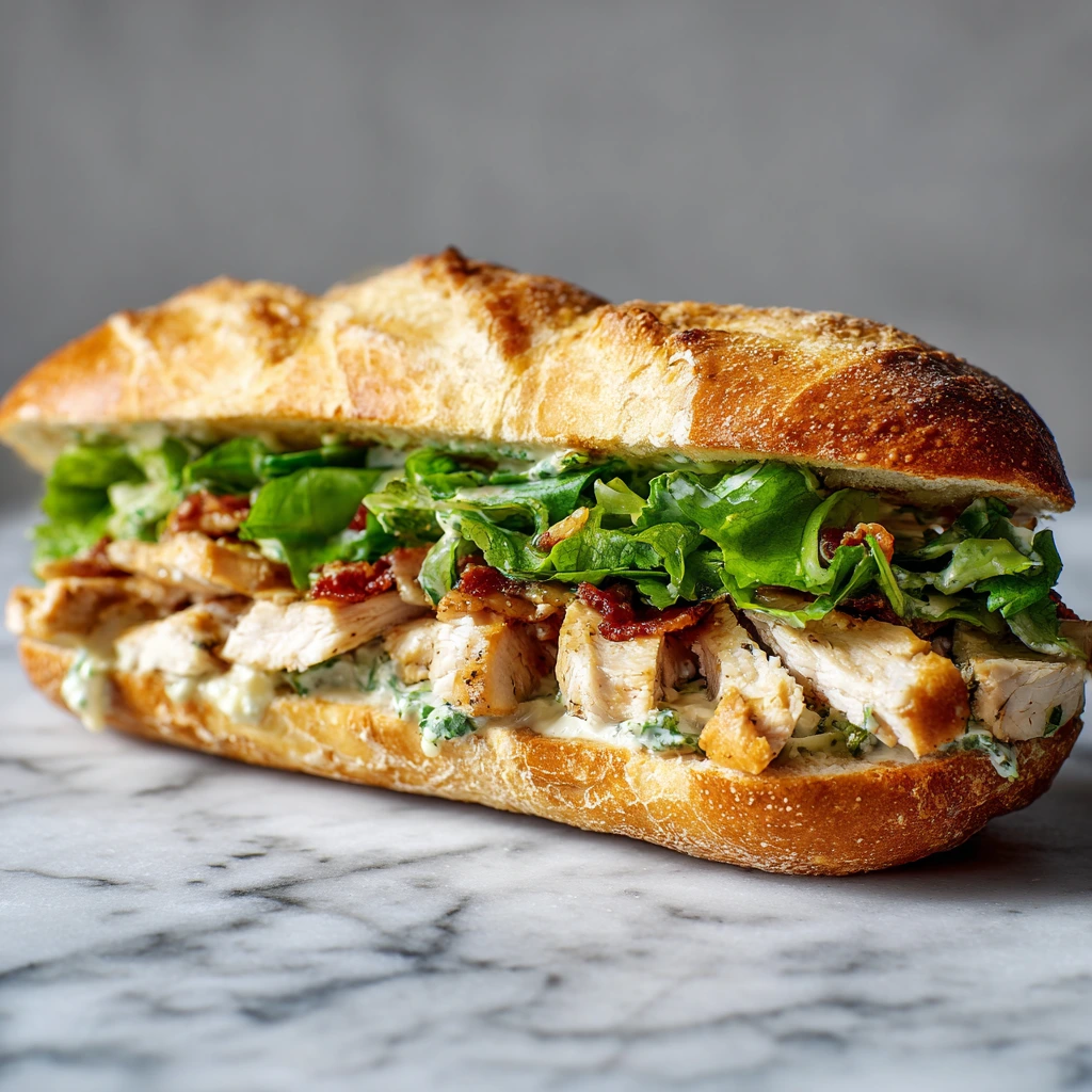 Savory Chicken Caesar Sandwich with Crisp Romaine and Creamy Dressing