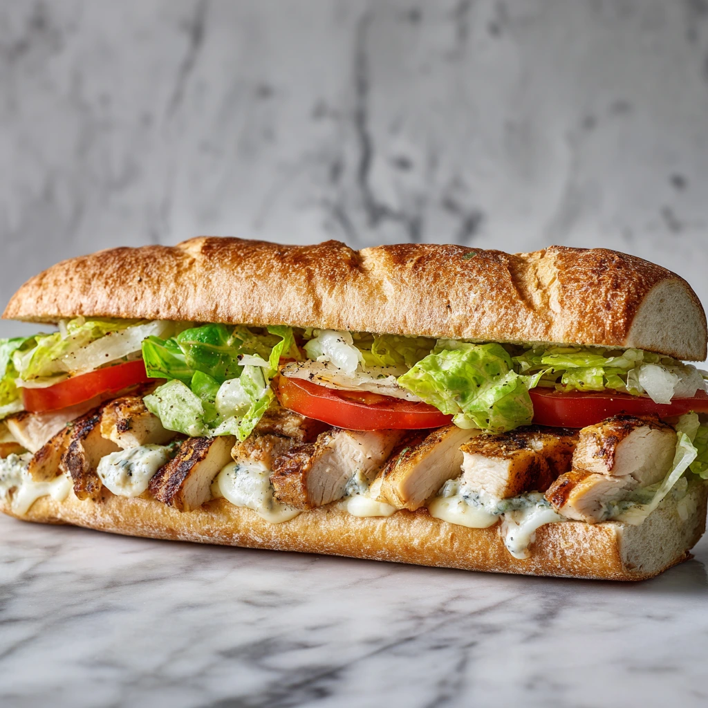 Savory Chicken Caesar Sandwich with Crisp Romaine and Creamy Dressing