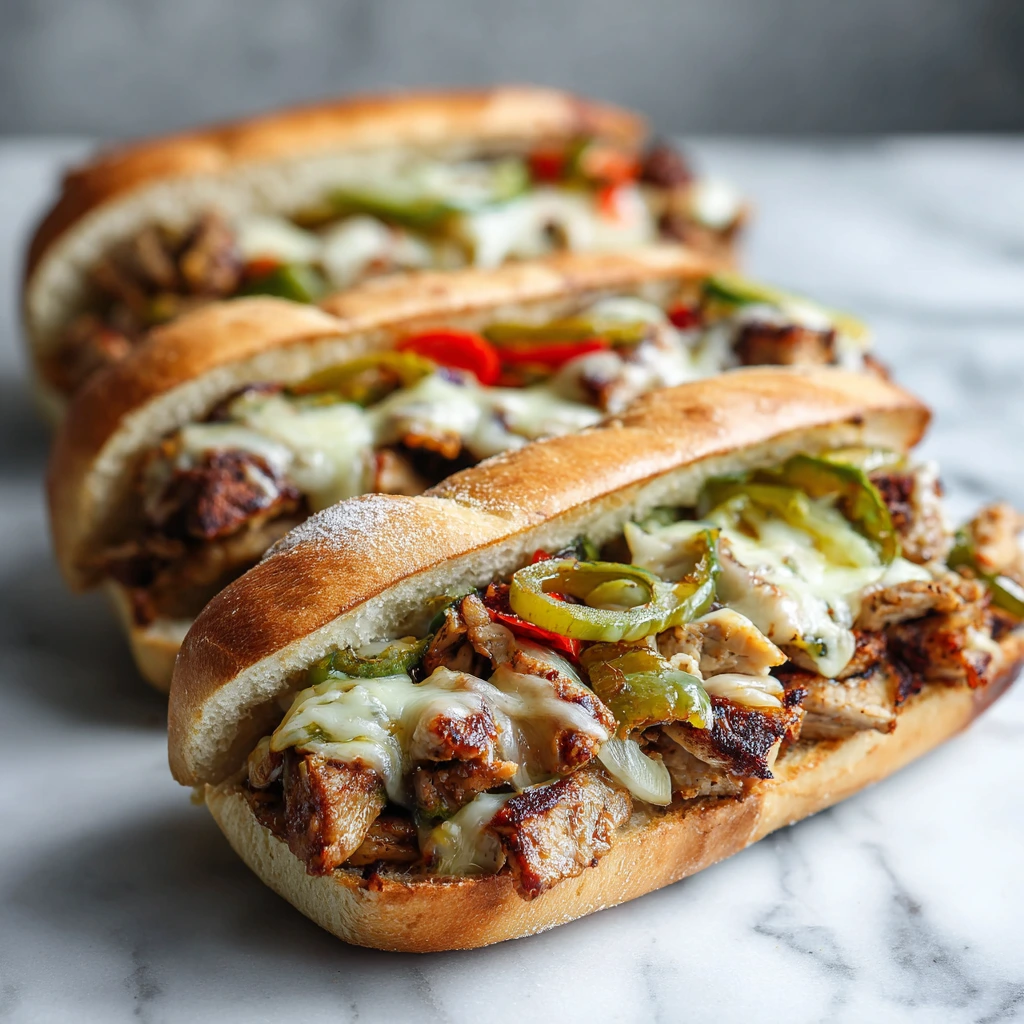 Savory Chicken Cheese Steak Sandwiches with Peppers and Onions
