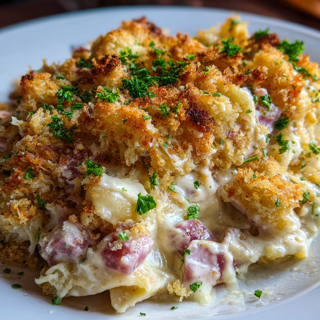Deliciously Creamy Chicken Cordon Bleu Casserole with Ham and Swiss Cheese