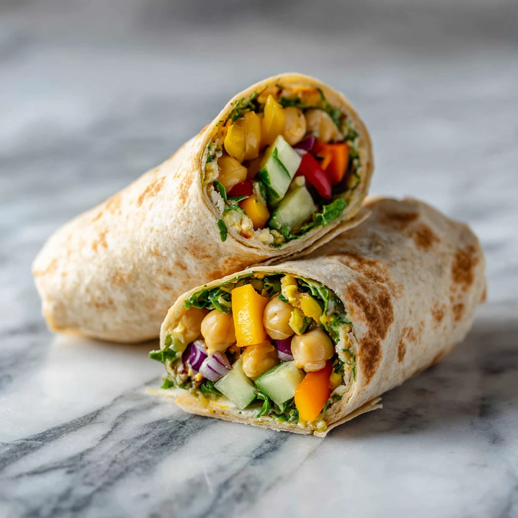 Flavorful Chickpea and Cucumber Mediterranean Wrap with Savory Herbs