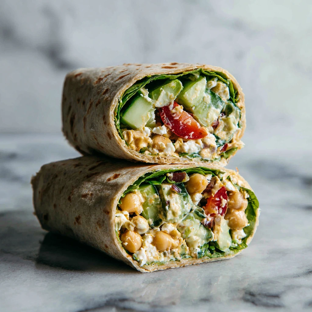 Flavorful Chickpea and Cucumber Mediterranean Wrap with Savory Herbs