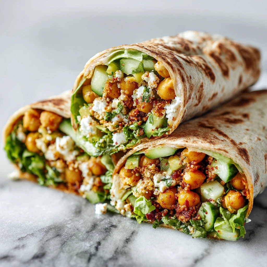 Flavorful Chickpea and Cucumber Mediterranean Wrap with Savory Herbs