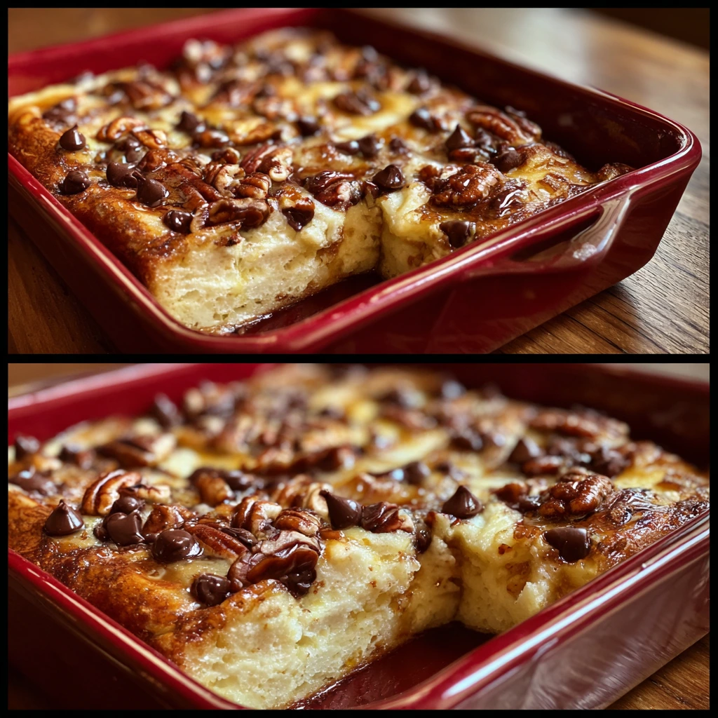 Decadent Chocolate Chip Pancake Casserole with Berry Bliss