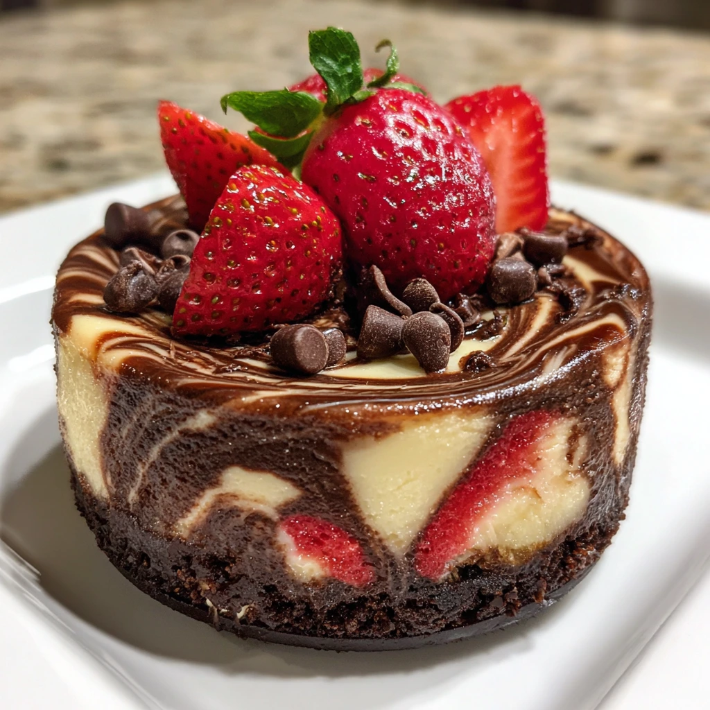 Decadent Chocolate Strawberry Swirl Cheesecake with Creamy Vanilla Topping