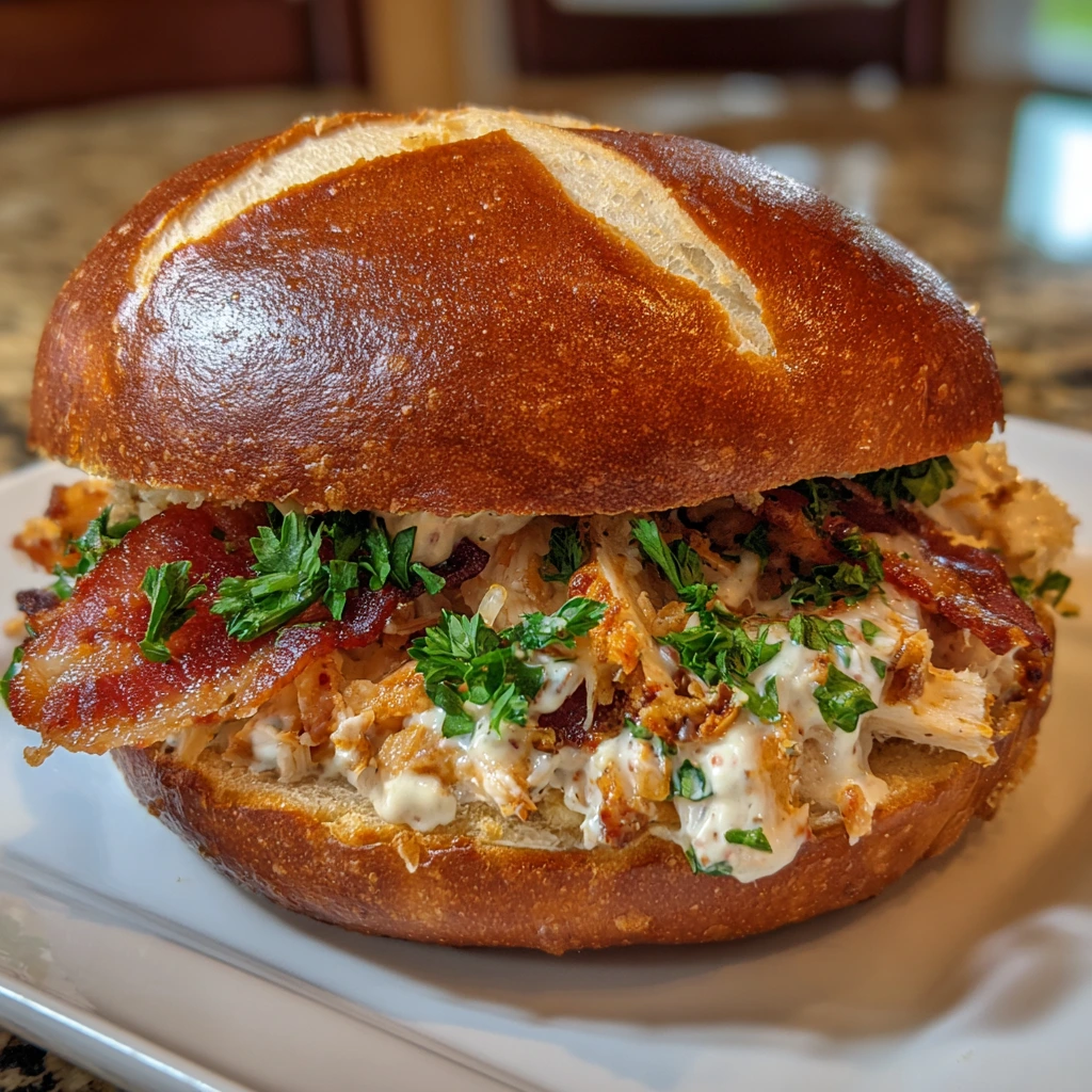 Savory Chopped Chicken Bacon Ranch Sandwich with Creamy Dressing and Fresh Veggies