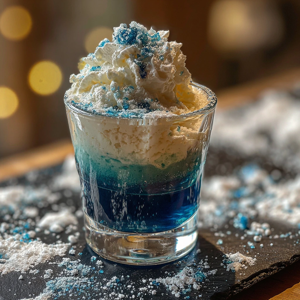 Festive Blue Velvet Shot with Creamy Vanilla Whipped Topping